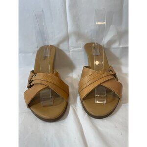 NATURALIZER Womens Brown Slide Sandals Size 9.5  Leather Wedge Heel Open Toe